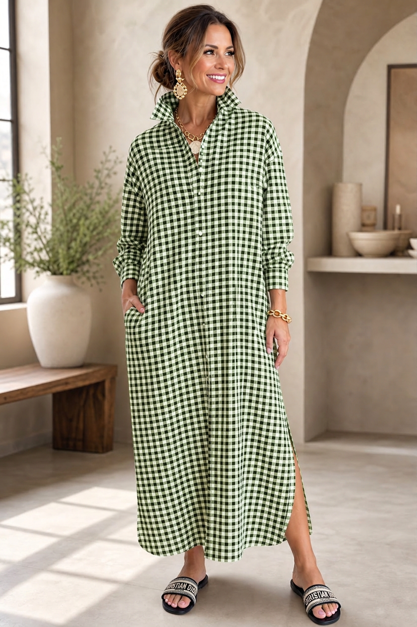 Malvina Colombino™ Abito chemisier a quadri versatile, dall'ufficio al weekend