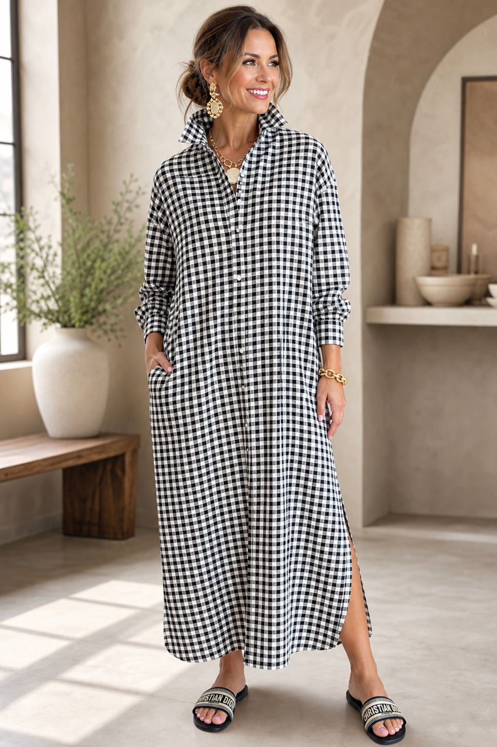 Malvina Colombino™ Abito chemisier a quadri versatile, dall'ufficio al weekend