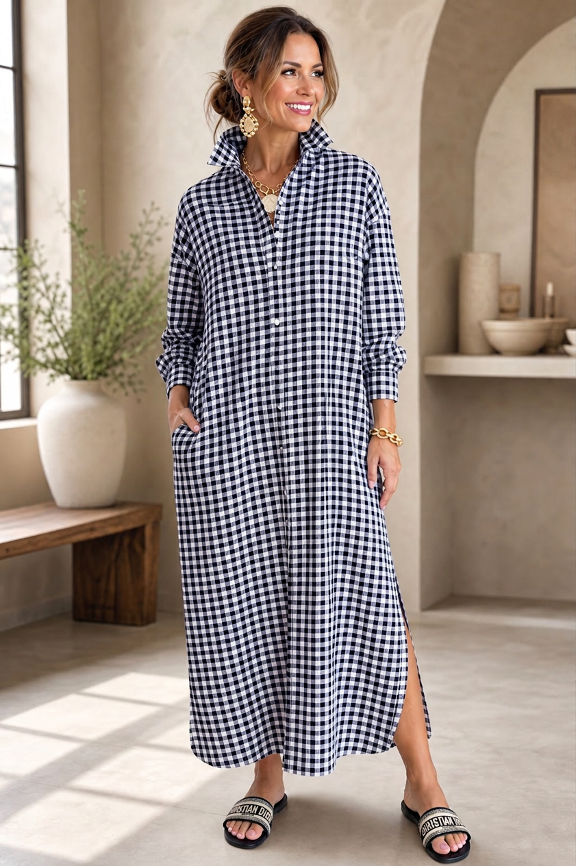 Malvina Colombino™ Abito chemisier a quadri versatile, dall'ufficio al weekend