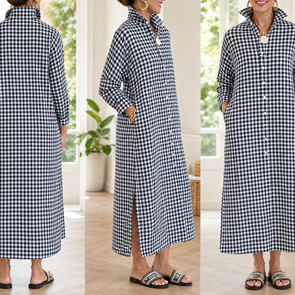 Malvina Colombino™ Abito chemisier a quadri versatile, dall'ufficio al weekend