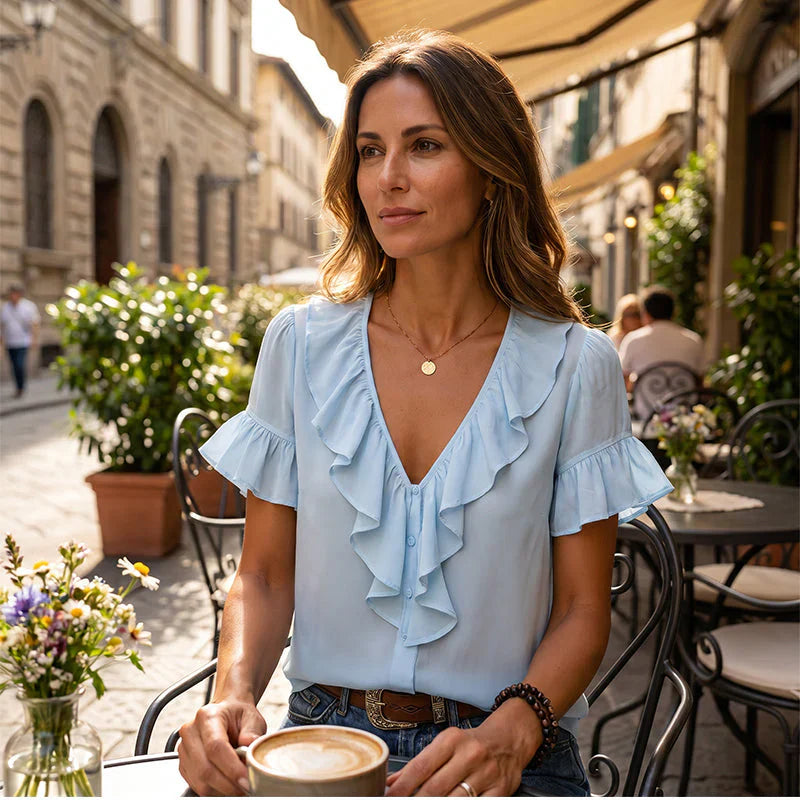 Malvina Pecora™ Blusa con scollo a V e rouches per uno stile estivo senza sforzo