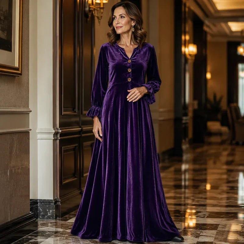 Manuela Belmonte™ Abito maxi elegante con maniche a volant