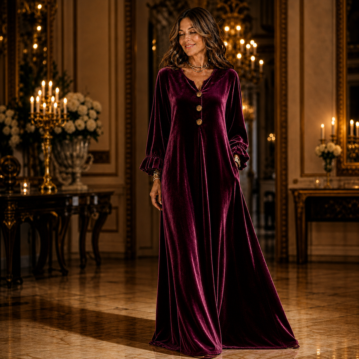 Manuela Belmonte™ Abito maxi elegante con maniche a volant