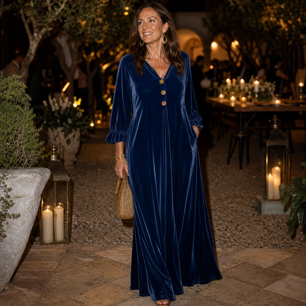 Manuela Belmonte™ Abito maxi elegante con maniche a volant