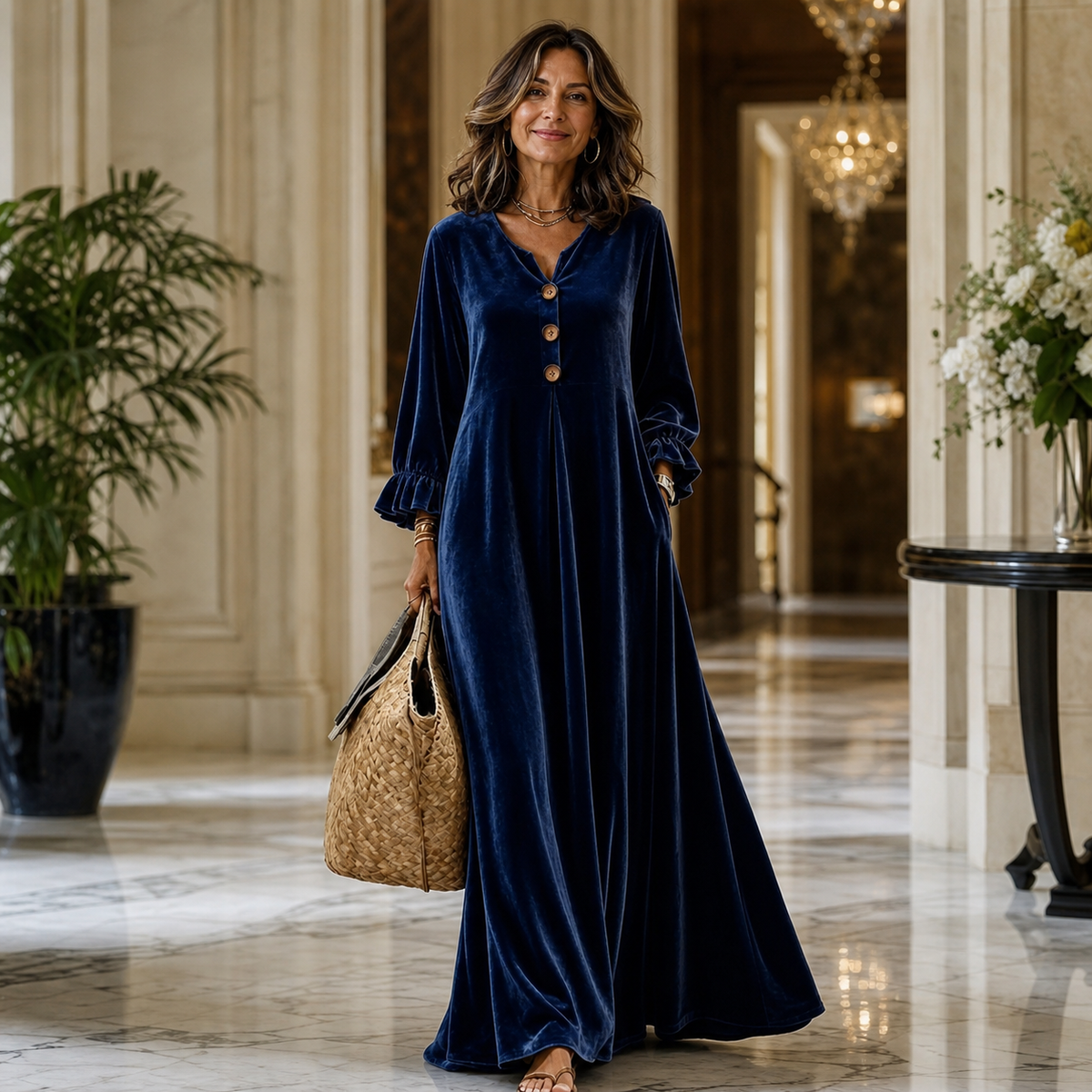 Manuela Belmonte™ Abito maxi elegante con maniche a volant