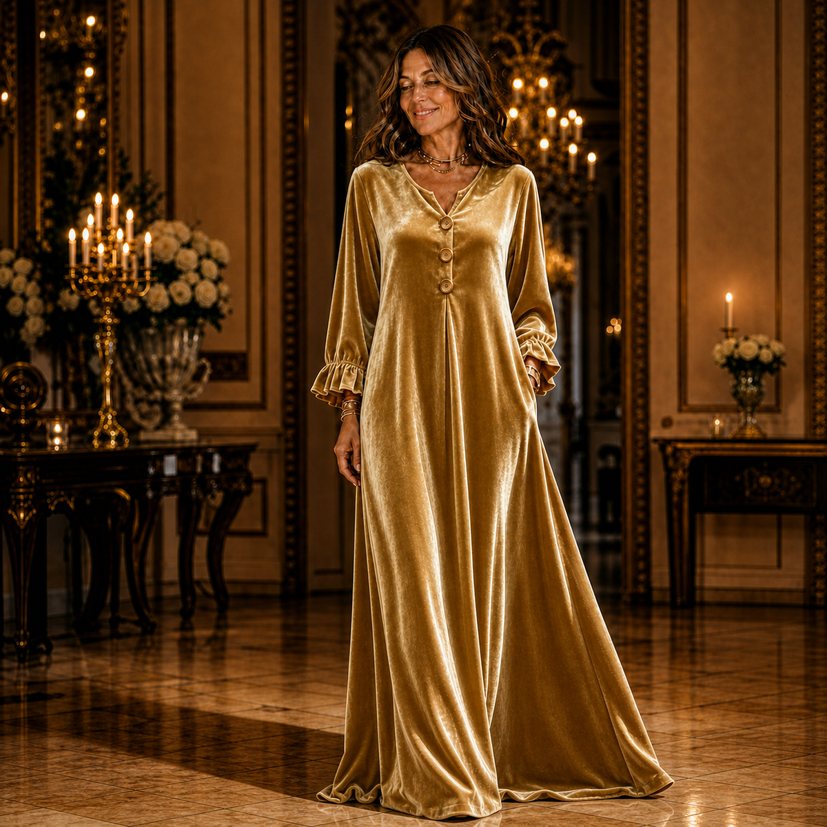 Manuela Belmonte™ Abito maxi elegante con maniche a volant