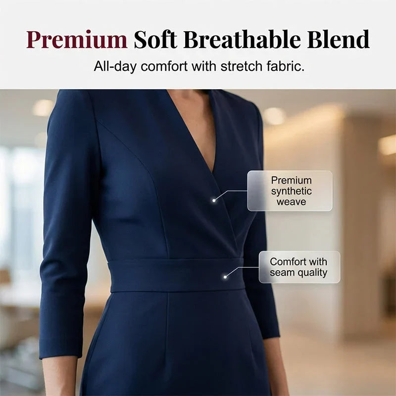 Manuela Berardi™ Abito elegante da ufficio con scollo a V per uno stile impeccabile senza sforzo