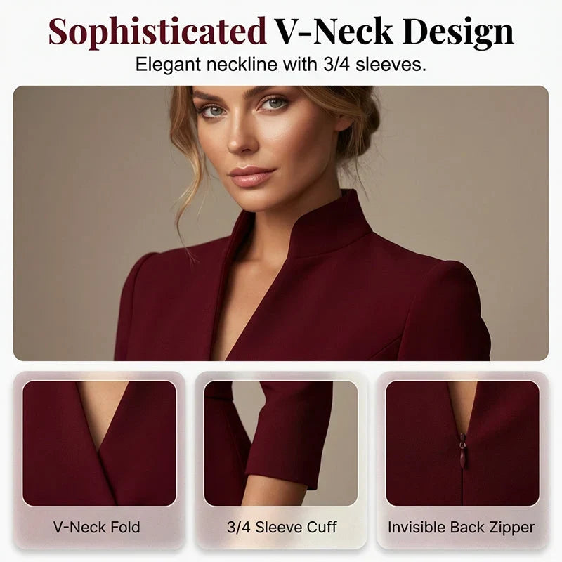 Manuela Berardi™ Abito elegante da ufficio con scollo a V per uno stile impeccabile senza sforzo