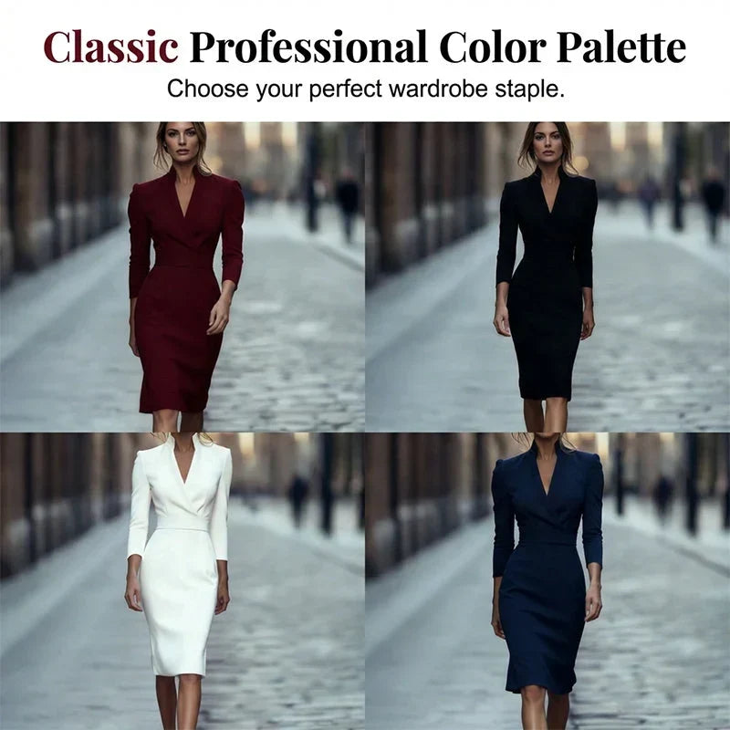 Manuela Berardi™ Abito elegante da ufficio con scollo a V per uno stile impeccabile senza sforzo