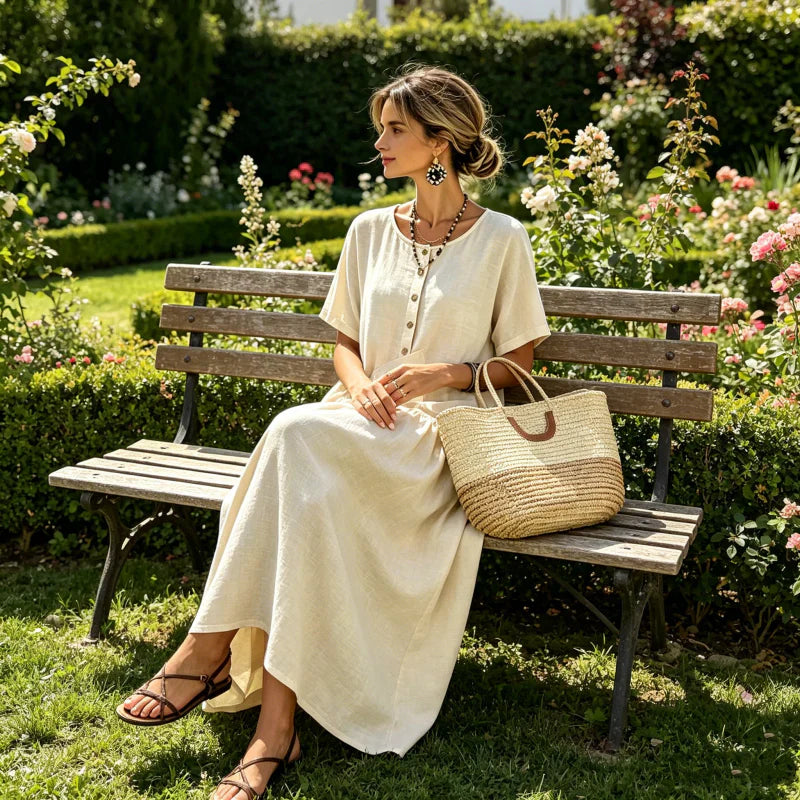 Nadia Saggese™ Vestito maxi senza sforzo con maniche corte