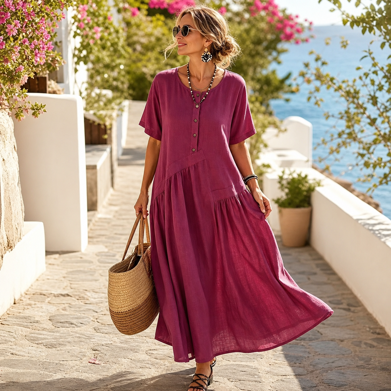 Nadia Saggese™ Vestito maxi senza sforzo con maniche corte