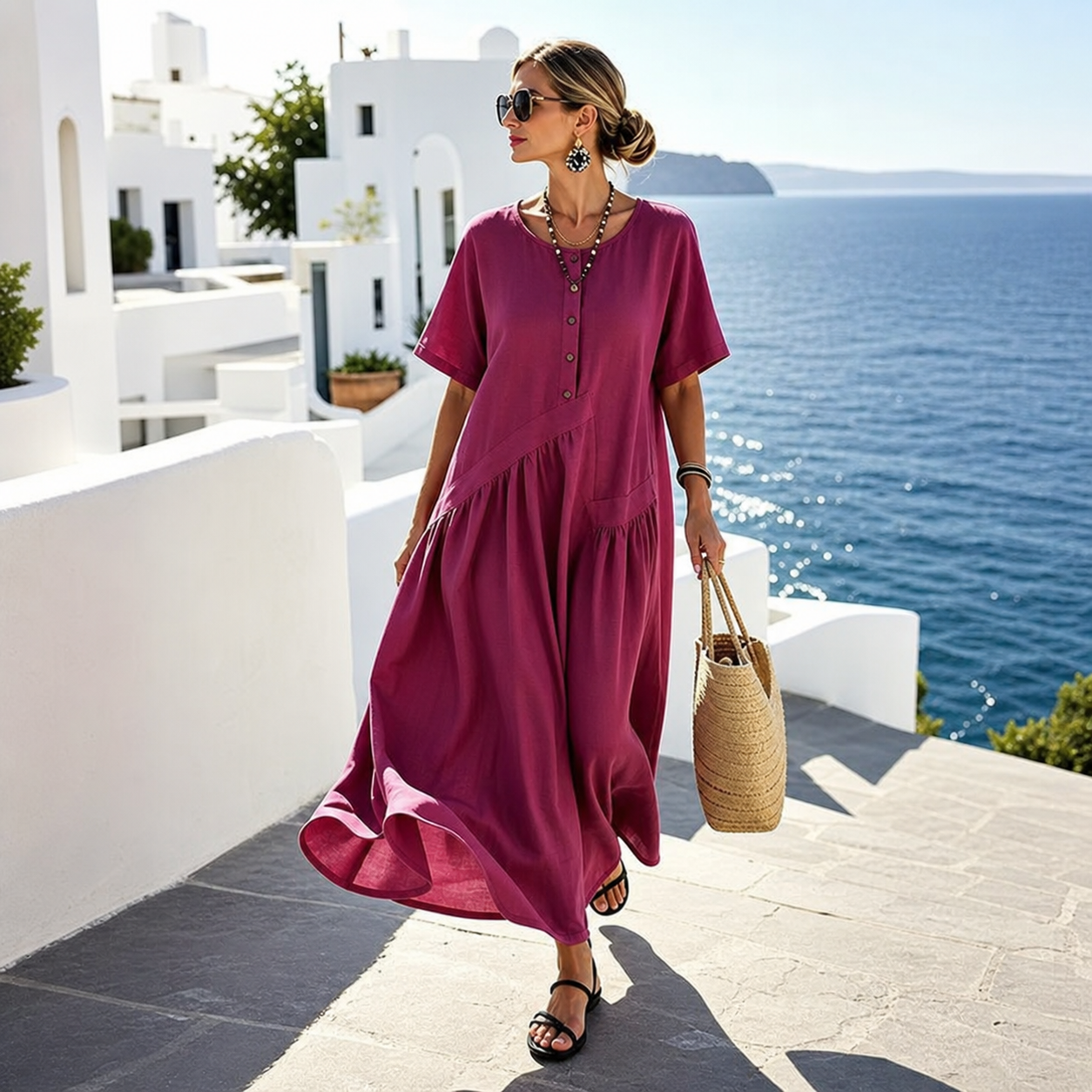 Nadia Saggese™ Vestito maxi senza sforzo con maniche corte