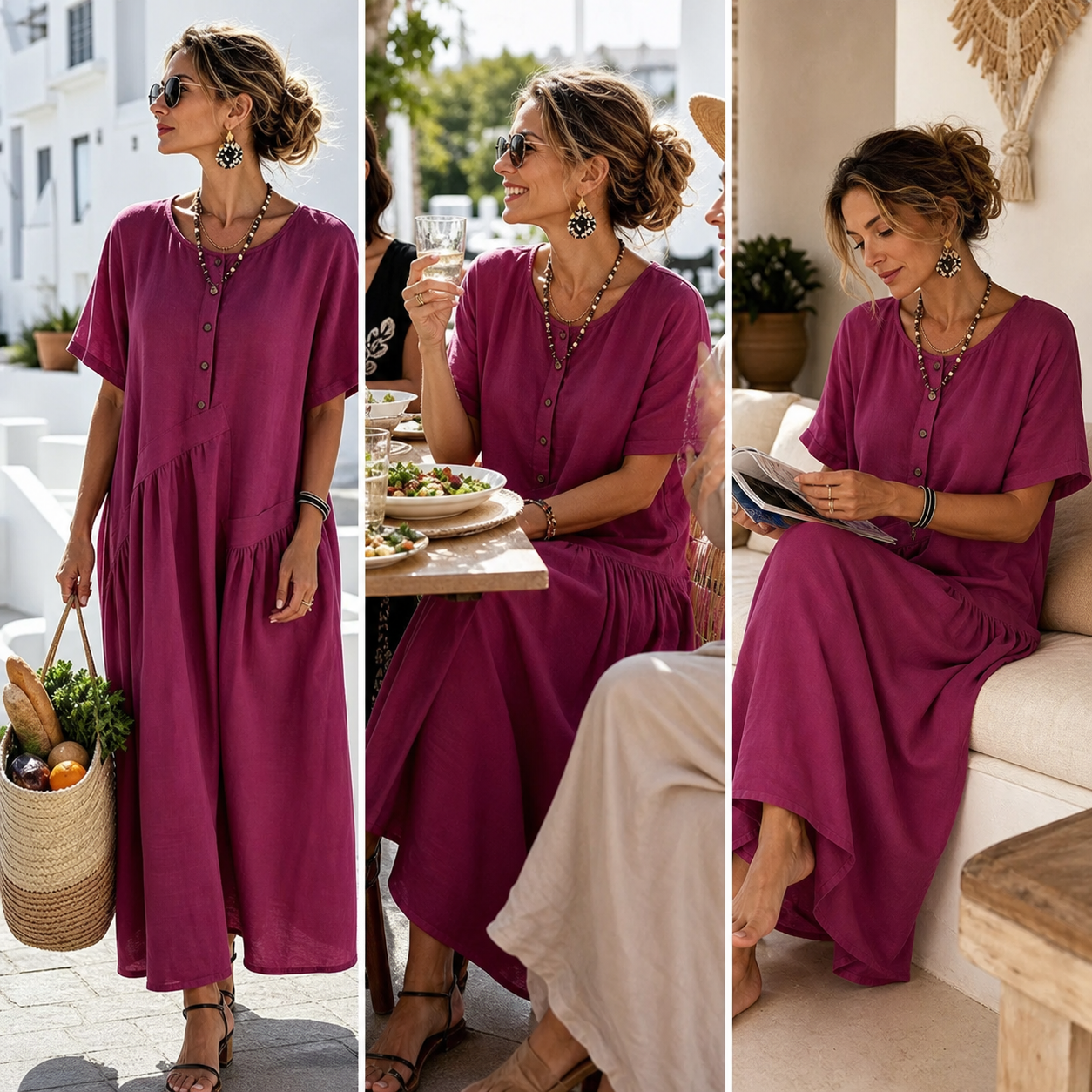 Nadia Saggese™ Vestito maxi senza sforzo con maniche corte