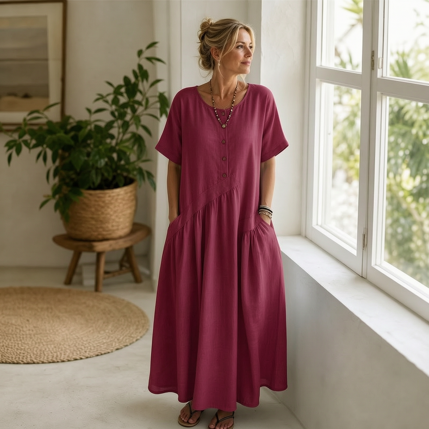 Nadia Saggese™ Vestito maxi senza sforzo con maniche corte