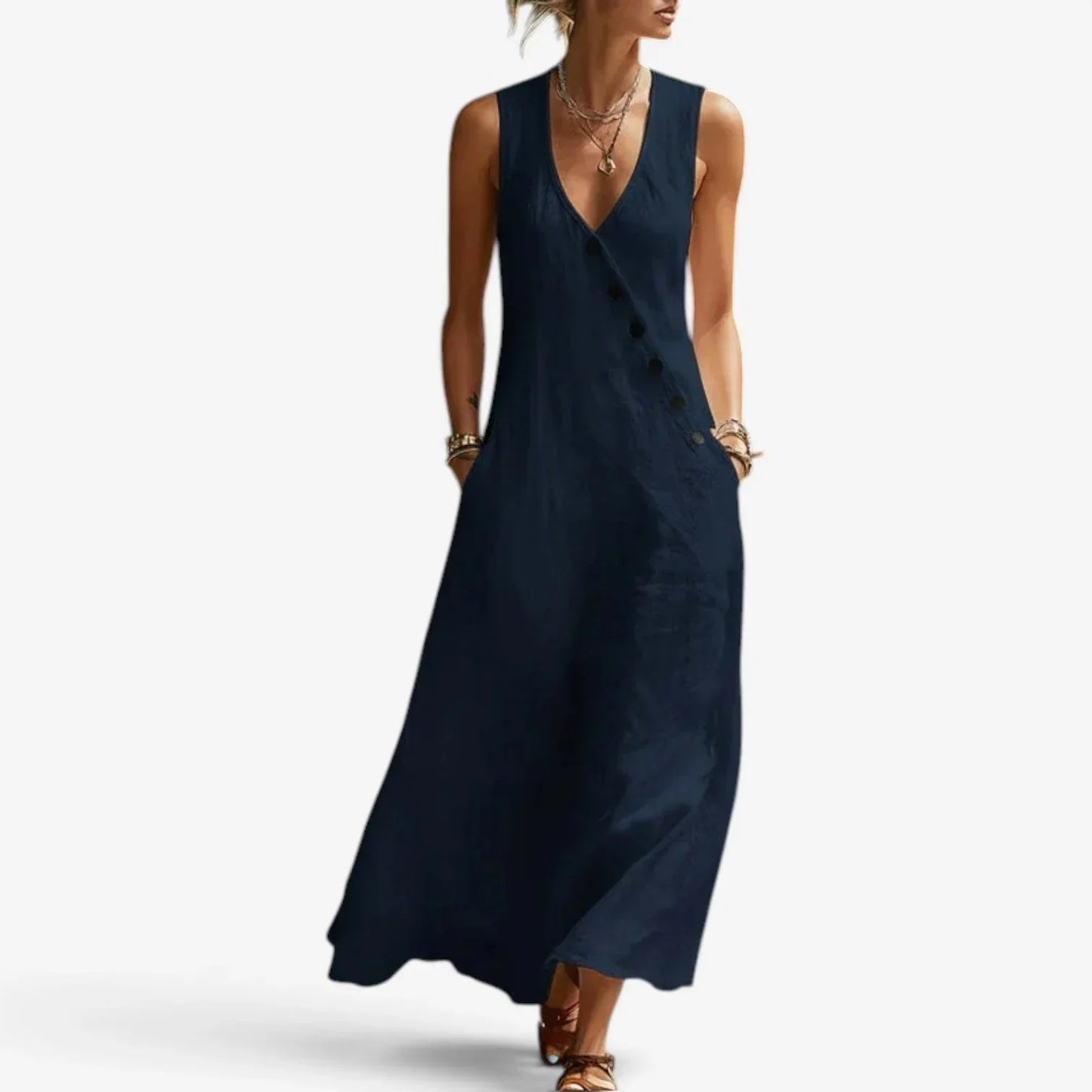 Olivia Righetti™ Abito maxi senza maniche per un'eleganza estiva senza sforzo