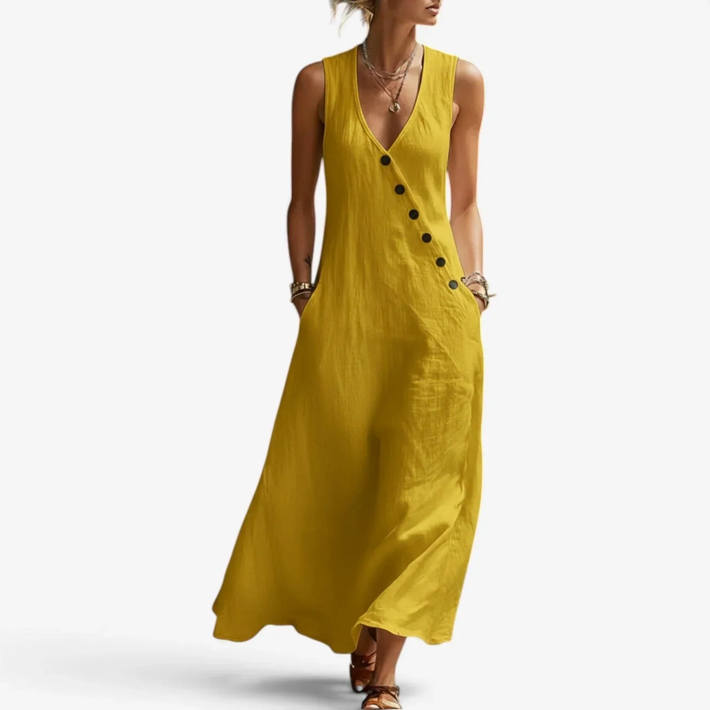 Olivia Righetti™ Abito maxi senza maniche per un'eleganza estiva senza sforzo