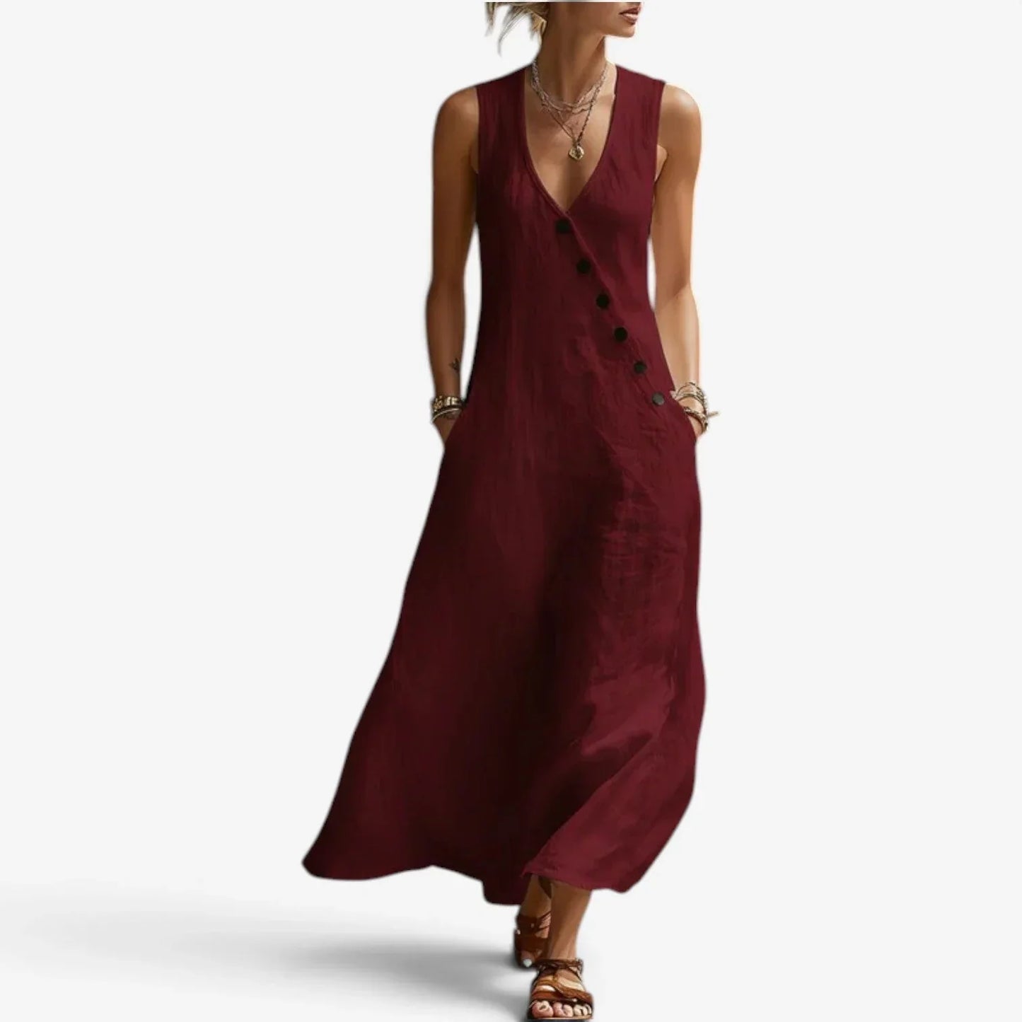 Olivia Righetti™ Abito maxi senza maniche per un'eleganza estiva senza sforzo