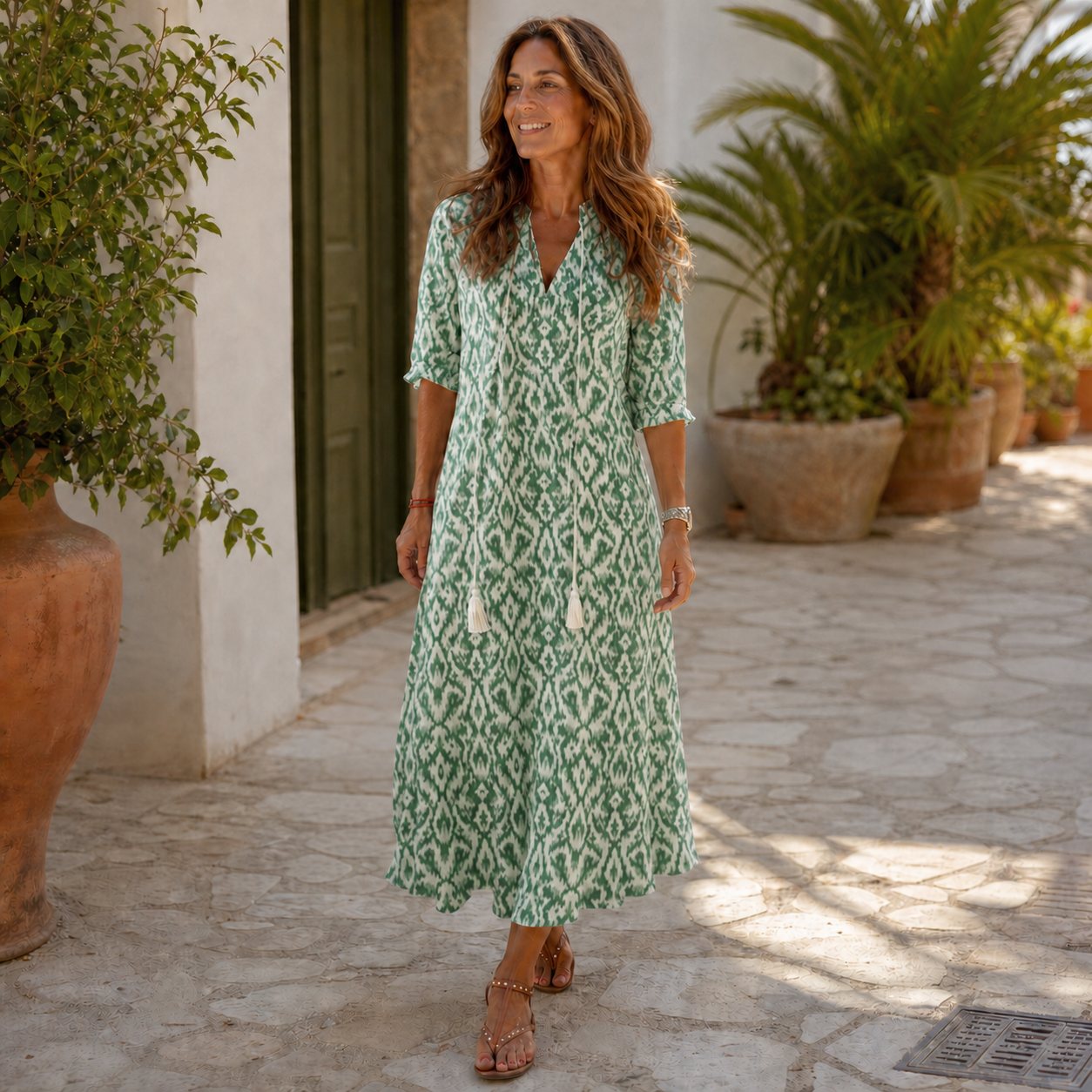 Paola Salmi™ Abito fluido con scollo a V per uno stile estivo senza sforzo
