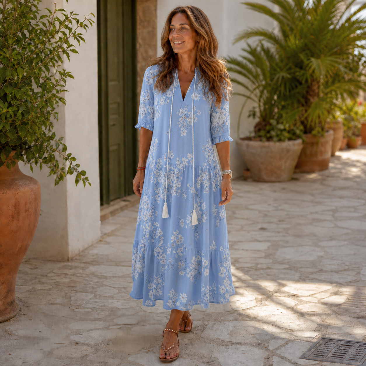 Paola Salmi™ Abito fluido con scollo a V per uno stile estivo senza sforzo
