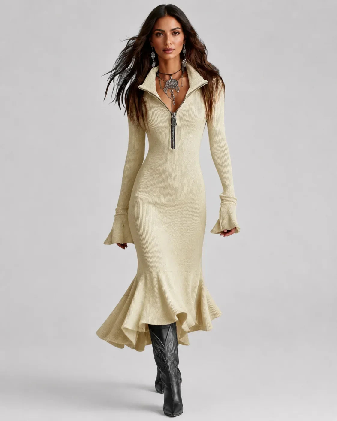 Quirina Spinola™ Abito elegante con maniche a campana per uno stile senza sforzo