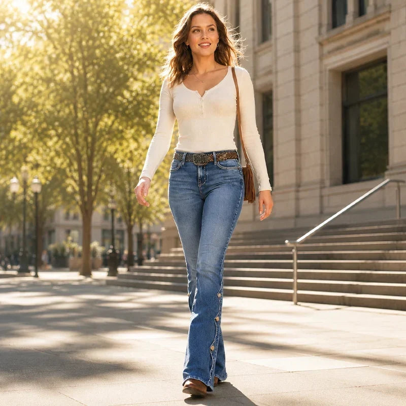 Rebecca Bertacchi™ Jeans a vita alta e zampa d'elefante per ogni giorno