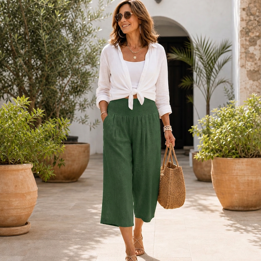 Rosanna Drago™ Pantaloni cropped traspiranti con vita elastica
