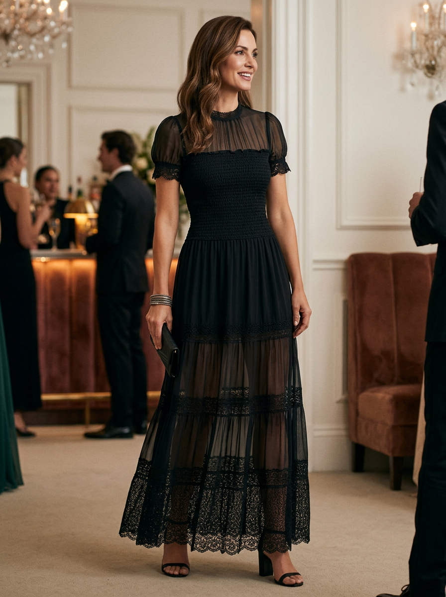 Sabina Astolfi™ Abito maxi in pizzo elegante per occasioni speciali