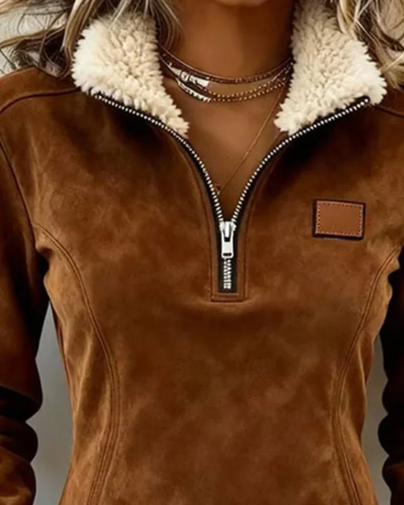 Sabina Avellino™ Felpa con mezza zip e frange per uno stile senza sforzo