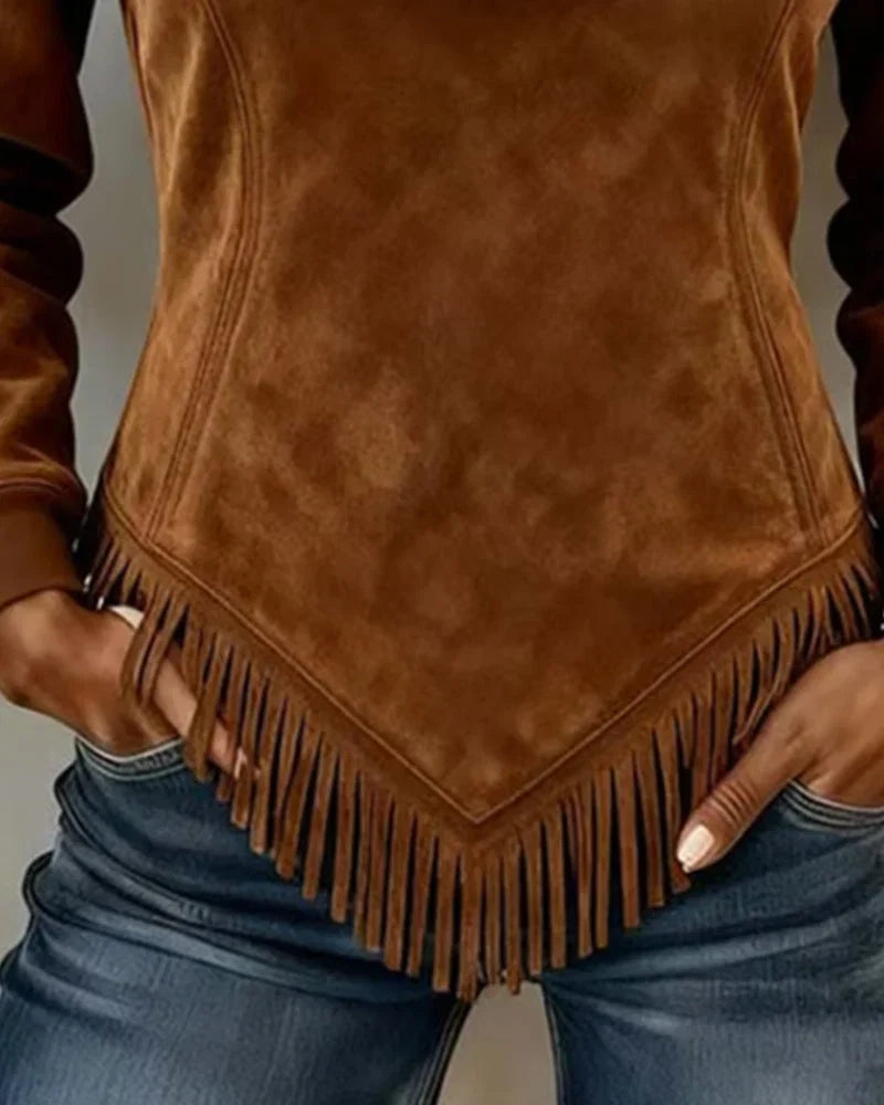 Sabina Avellino™ Felpa con mezza zip e frange per uno stile senza sforzo