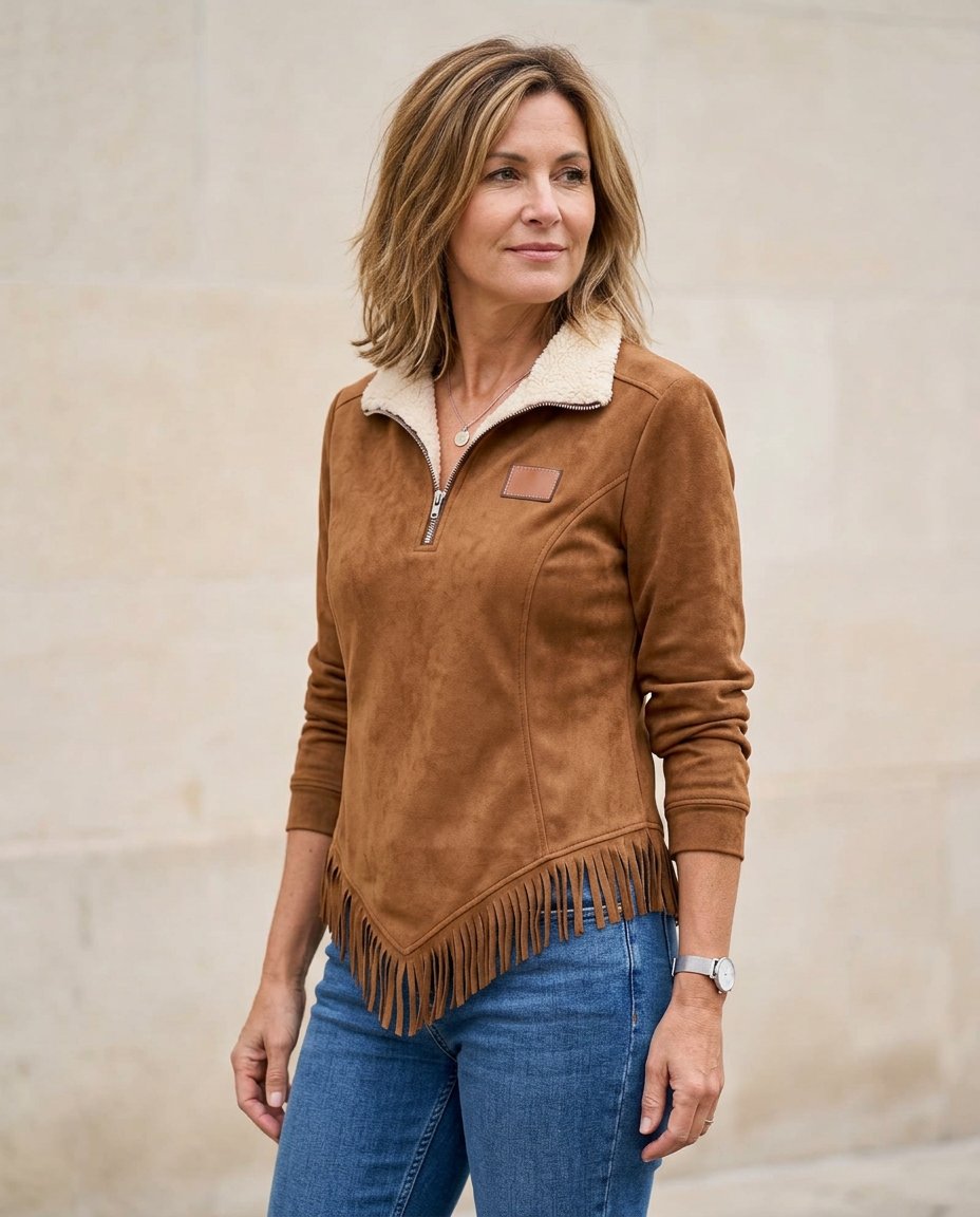 Sabina Avellino™ Felpa con mezza zip e frange per uno stile senza sforzo