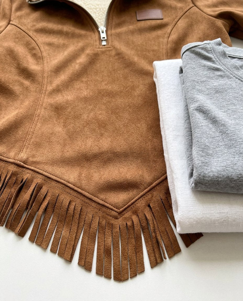 Sabina Avellino™ Felpa con mezza zip e frange per uno stile senza sforzo