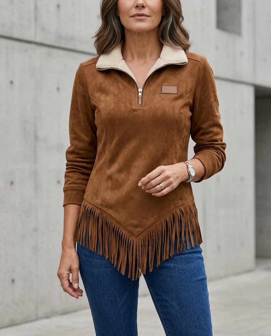 Sabina Avellino™ Felpa con mezza zip e frange per uno stile senza sforzo
