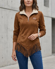 Sabina Avellino™ Felpa con mezza zip e frange per uno stile senza sforzo