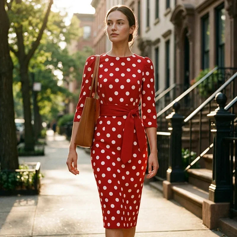 Sabina Azzolini™ Abito elegante a pois per uno stile senza sforzo