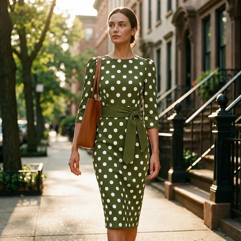 Sabina Azzolini™ Abito elegante a pois per uno stile senza sforzo