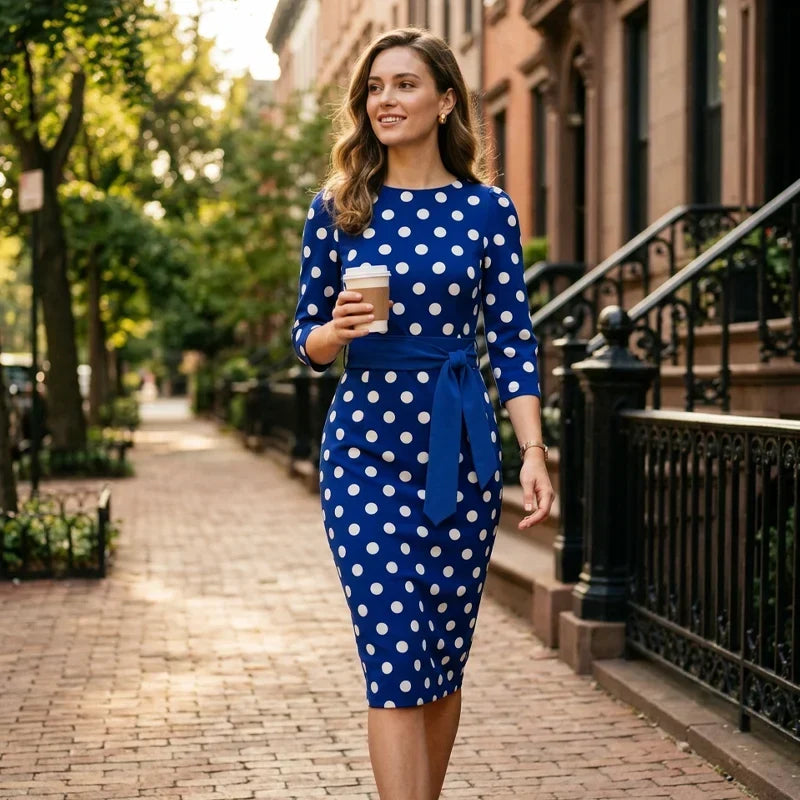 Sabina Azzolini™ Abito elegante a pois per uno stile senza sforzo