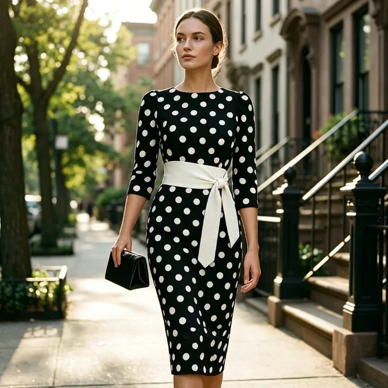 Sabina Azzolini™ Abito elegante a pois per uno stile senza sforzo