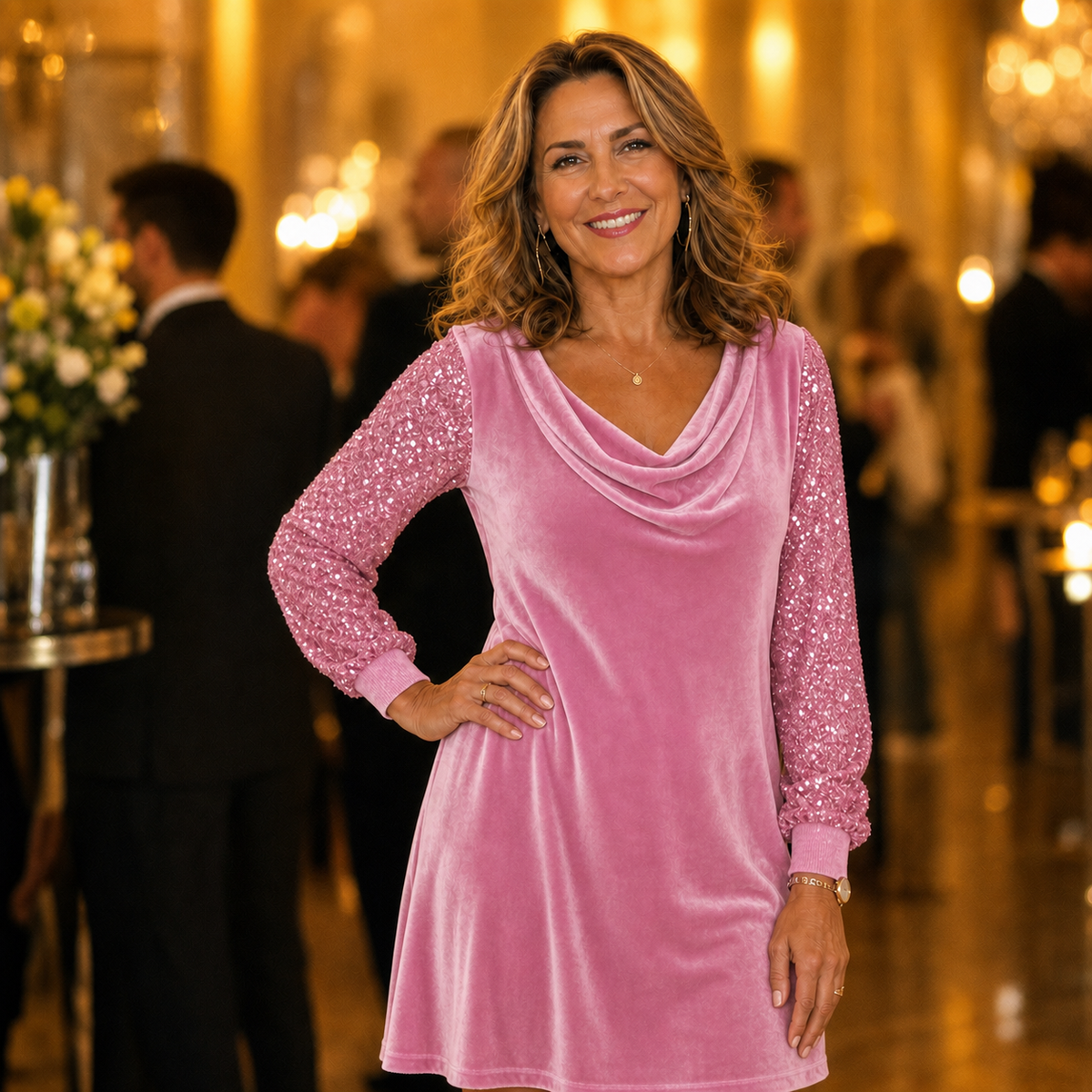 Sabrina Bertacchi™ Abito da sera elegante con maniche in paillettes