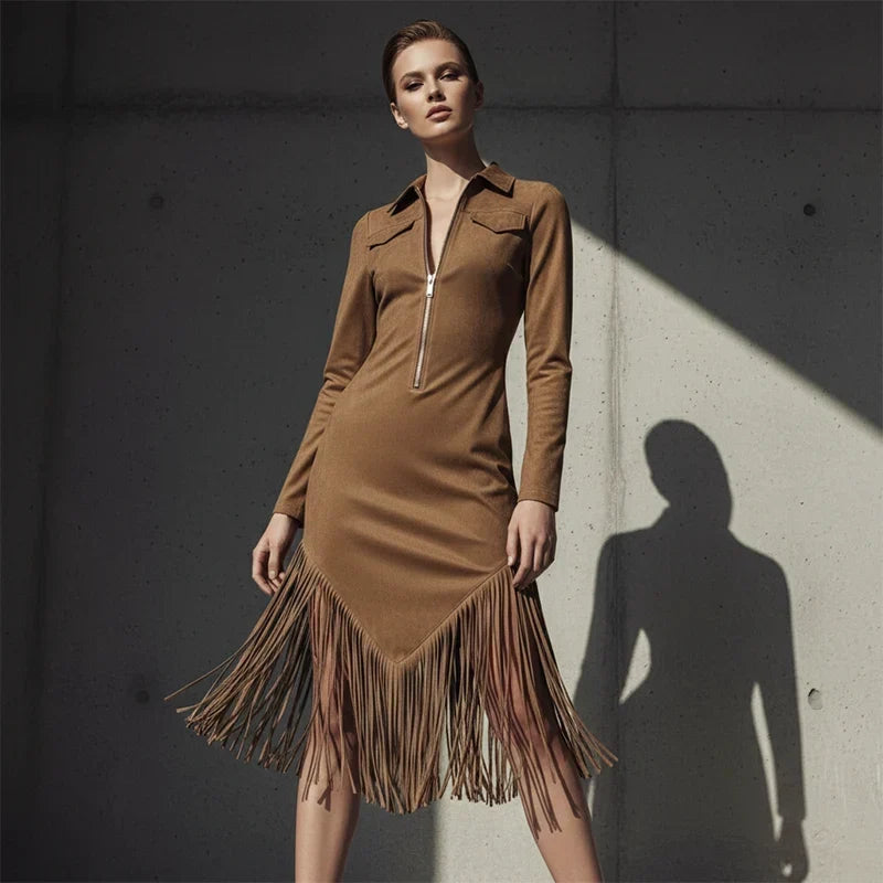 Sabrina Boldrini™ Vestito midi con frange retrò per curve