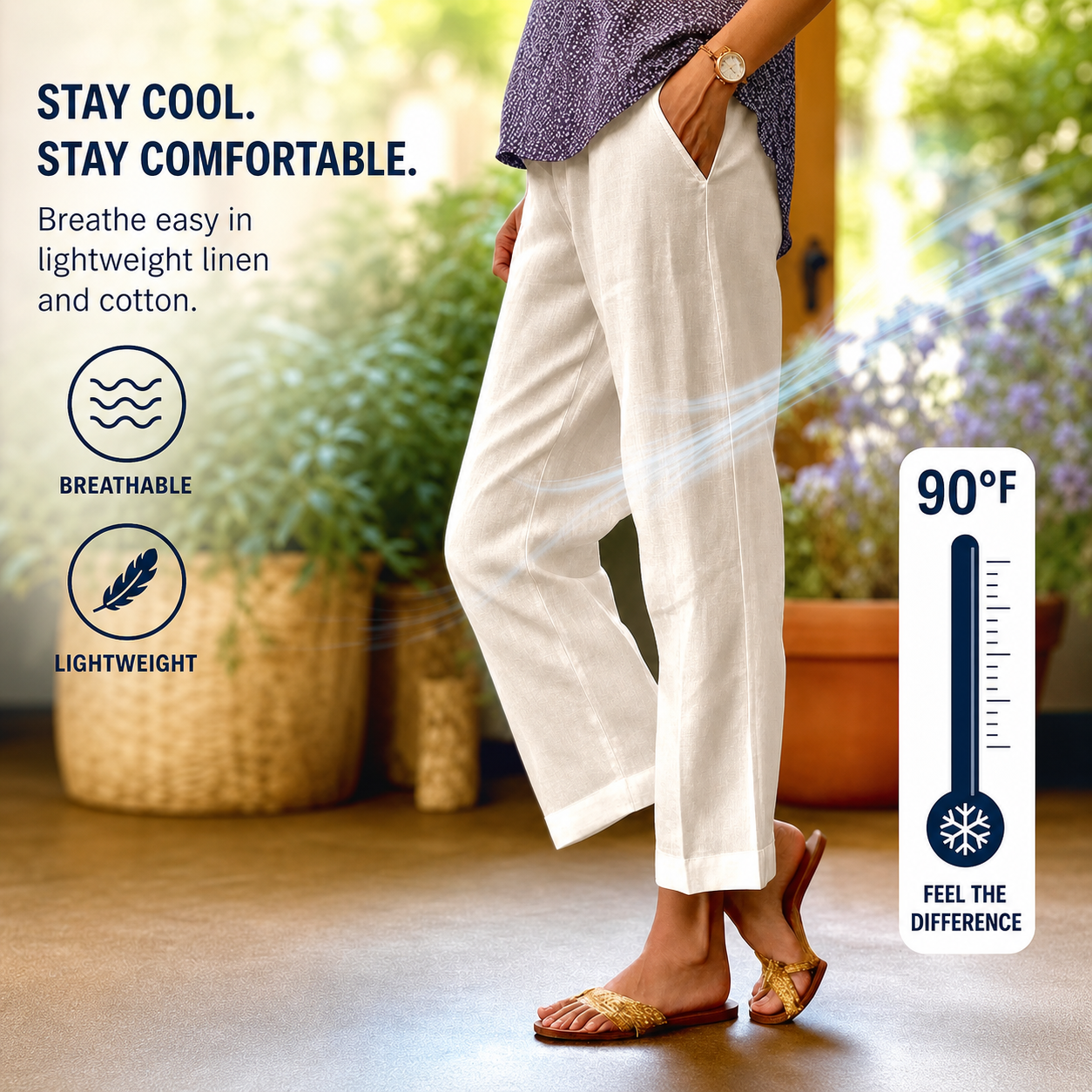Sergia Favaretto™ Pantaloni in cotone e lino traspiranti per uno stile estivo senza sforzo