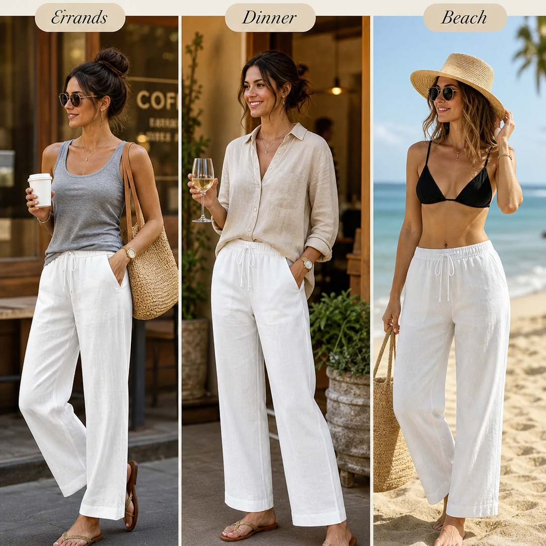 Sergia Favaretto™ Pantaloni in cotone e lino traspiranti per uno stile estivo senza sforzo