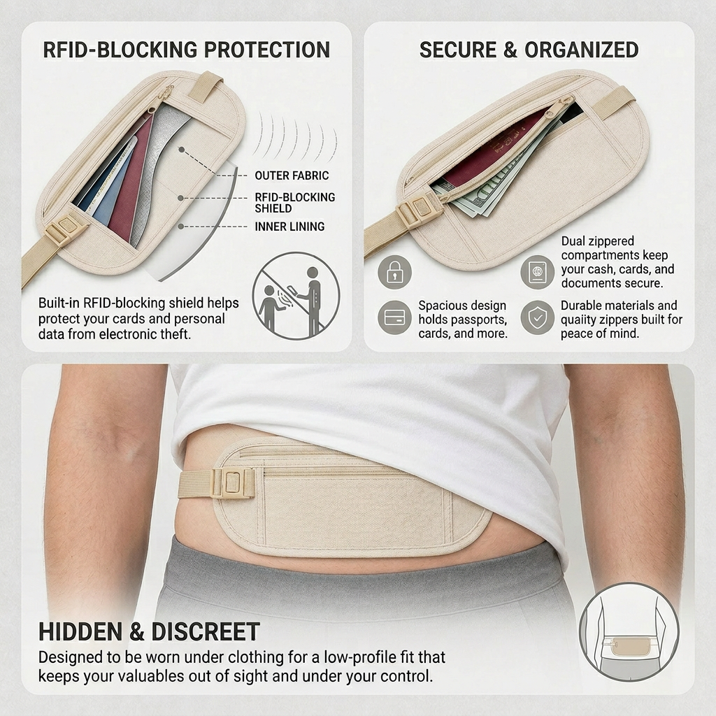 StashGuard™ Cintura portasoldi con blocco RFID per viaggi senza pensieri