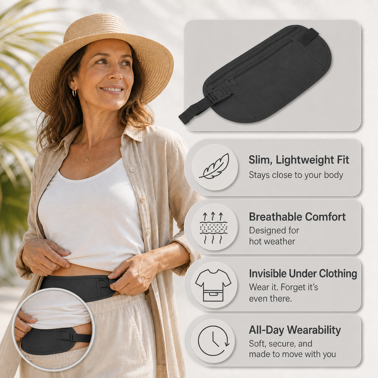StashGuard™ Cintura portasoldi con blocco RFID per viaggi senza pensieri