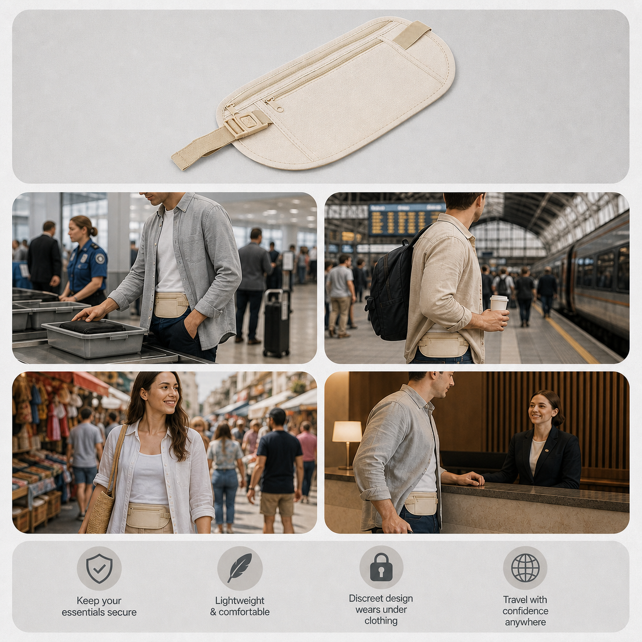 StashGuard™ Cintura portasoldi con blocco RFID per viaggi senza pensieri