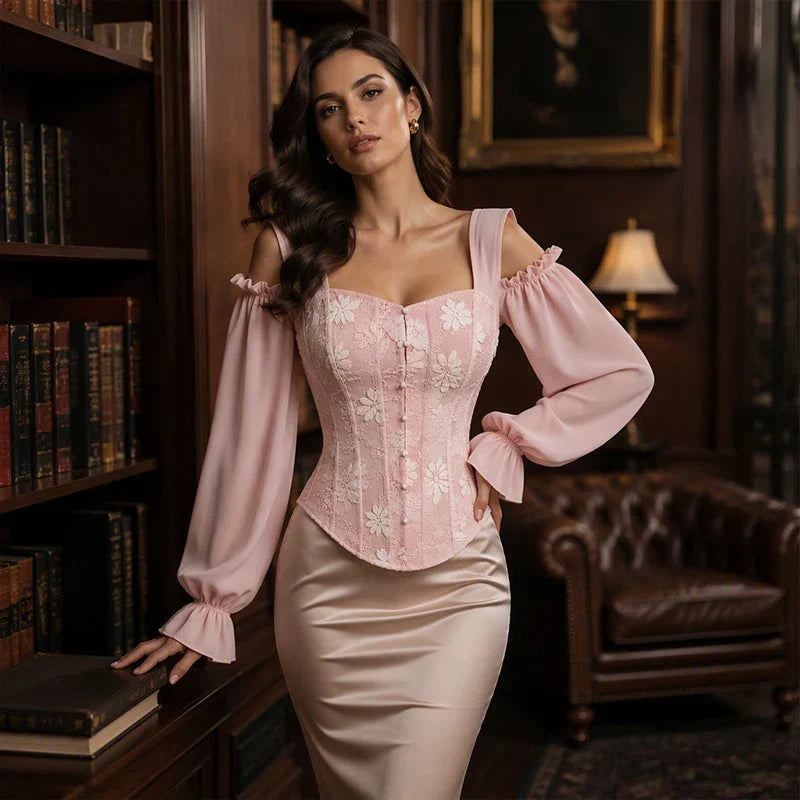 Tania Argento™ Top corsetto jacquard elegante per una vita in forma
