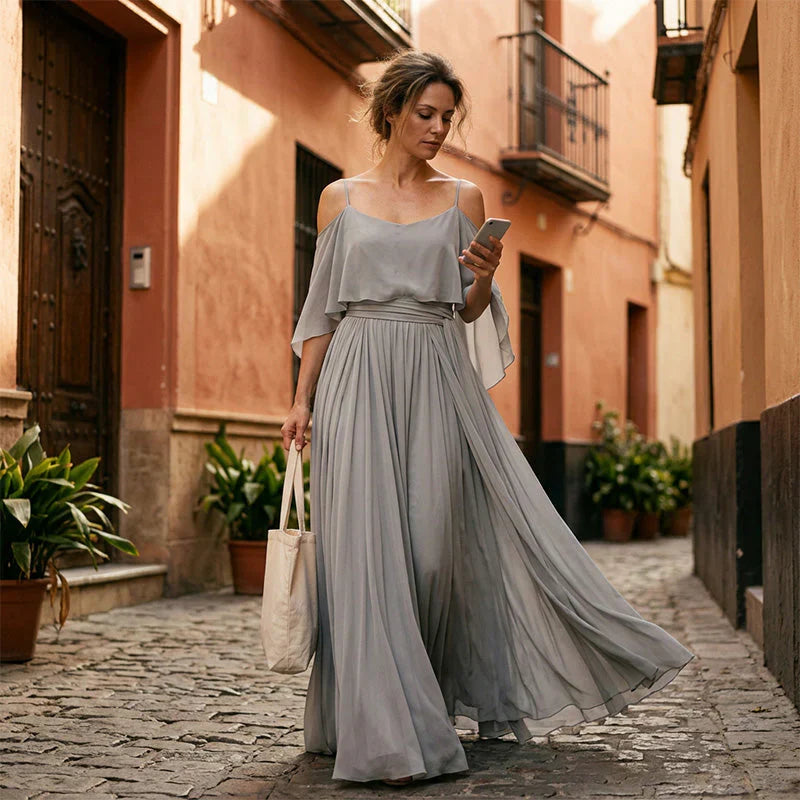 Tania Persico™ Maxi dress elegante con spalle scoperte per curve generose