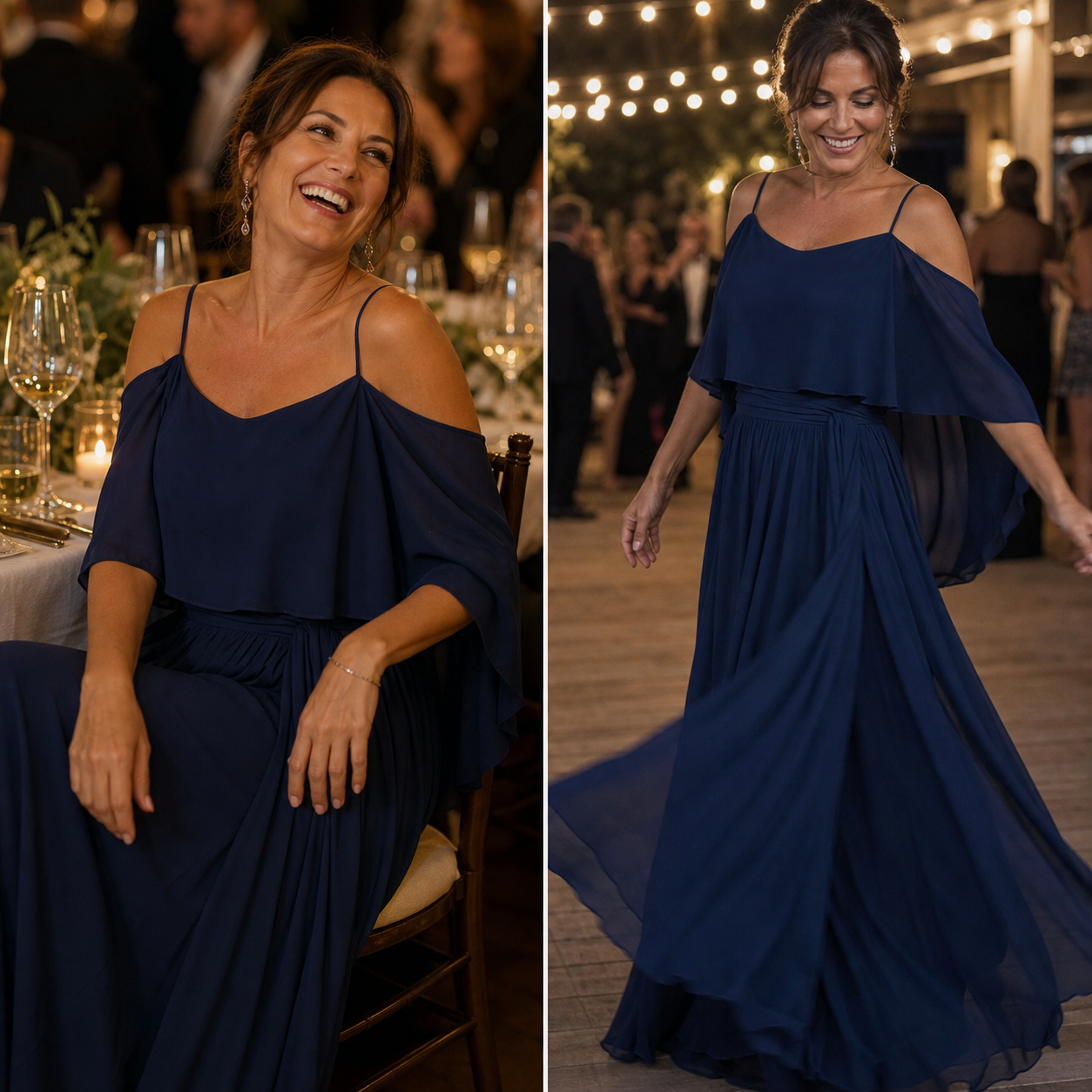 Tania Persico™ Maxi dress elegante con spalle scoperte per curve generose