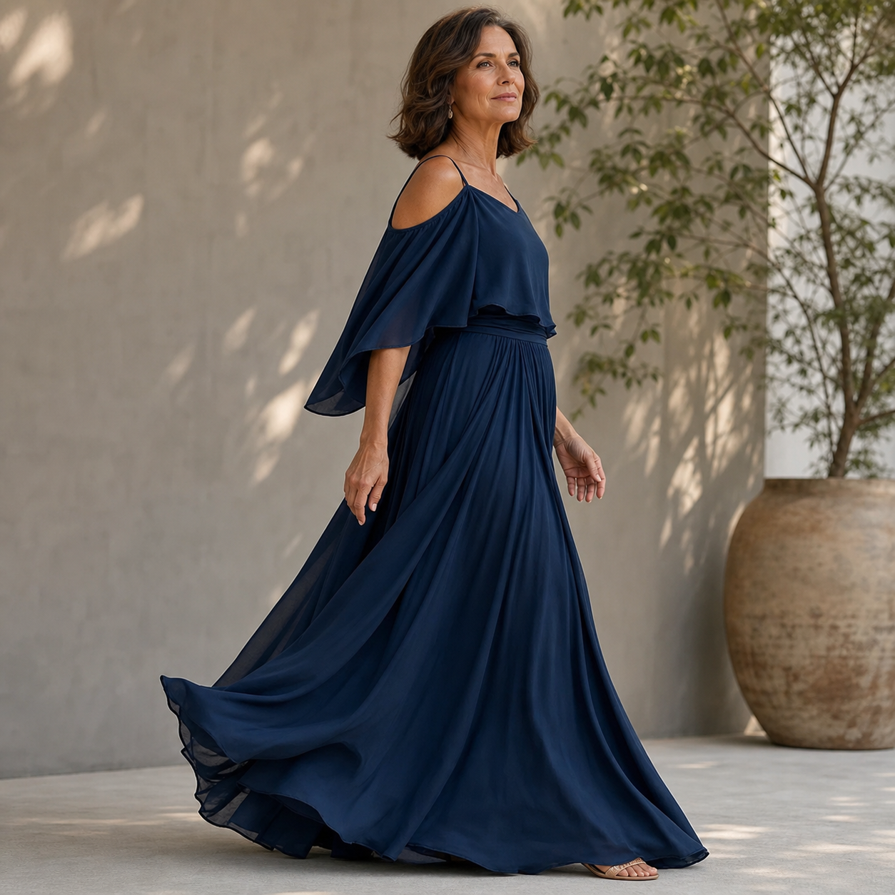 Tania Persico™ Maxi dress elegante con spalle scoperte per curve generose