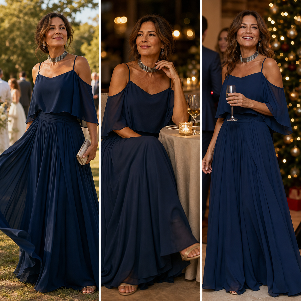 Tania Persico™ Maxi dress elegante con spalle scoperte per curve generose