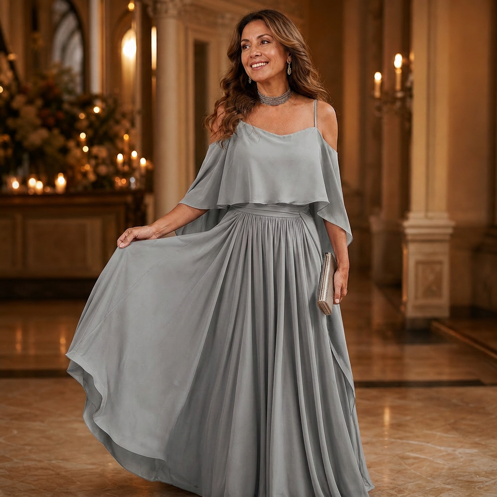 Tania Persico™ Maxi dress elegante con spalle scoperte per curve generose